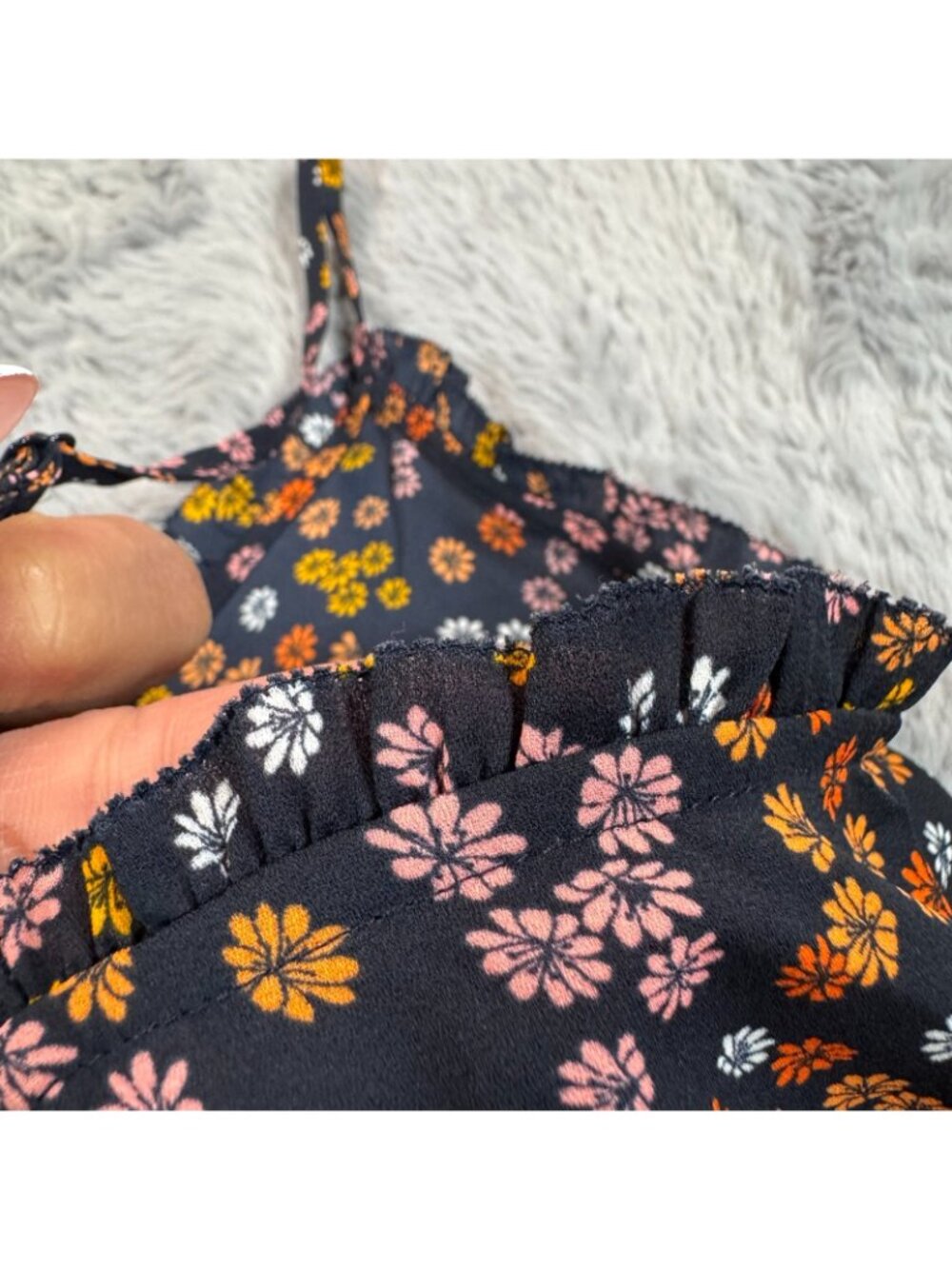 Loft Tank Top Women's S Blue Floral Polyester Camisole Ruffled Spaghetti Strap - Picture 10 of 11